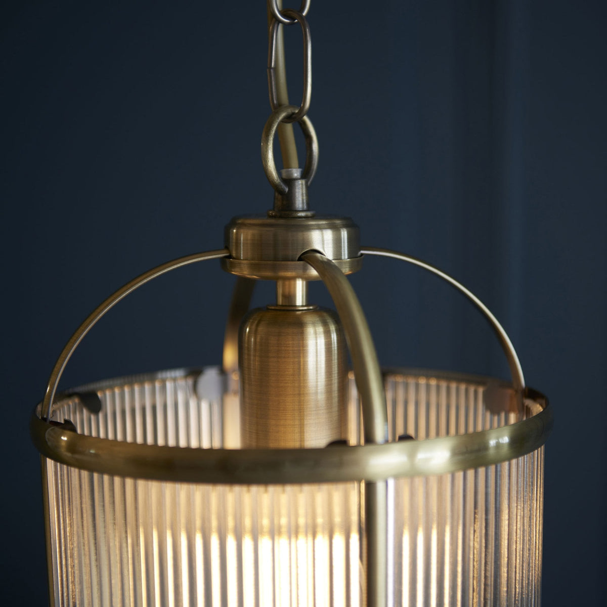 Lambeth Single Pendant in Antique Brass & Clear Ribbed Glass
