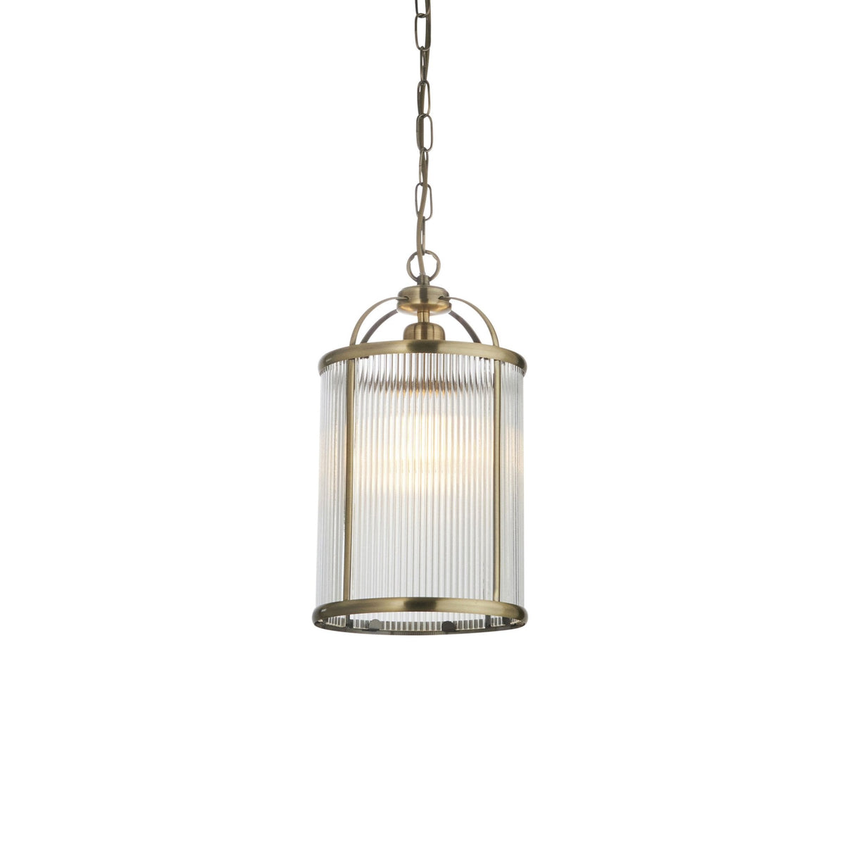 Lambeth Single Pendant in Antique Brass & Clear Ribbed Glass