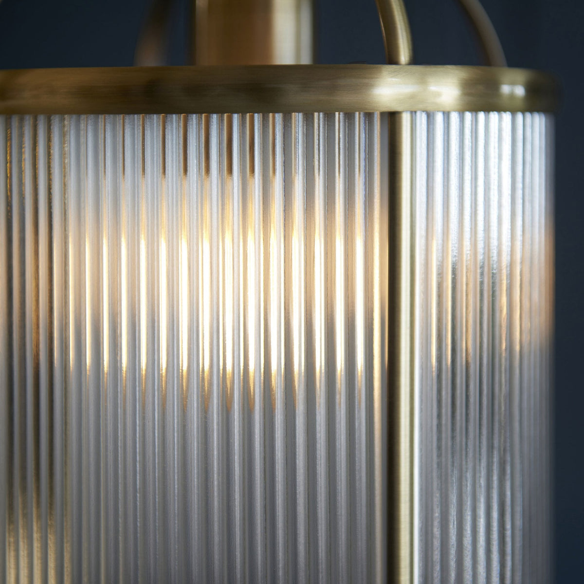 Lambeth Single Pendant in Antique Brass & Clear Ribbed Glass