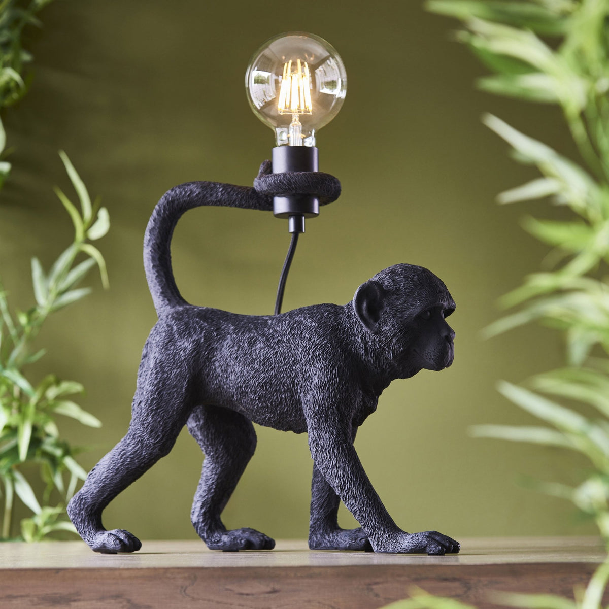 Capuchin Monkey Table Lamp in Matt Black