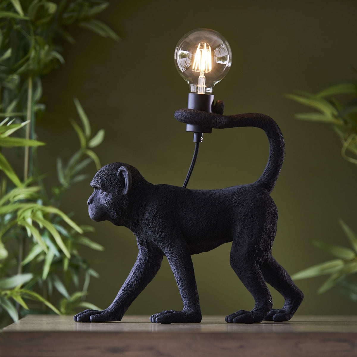 Capuchin Monkey Table Lamp in Matt Black