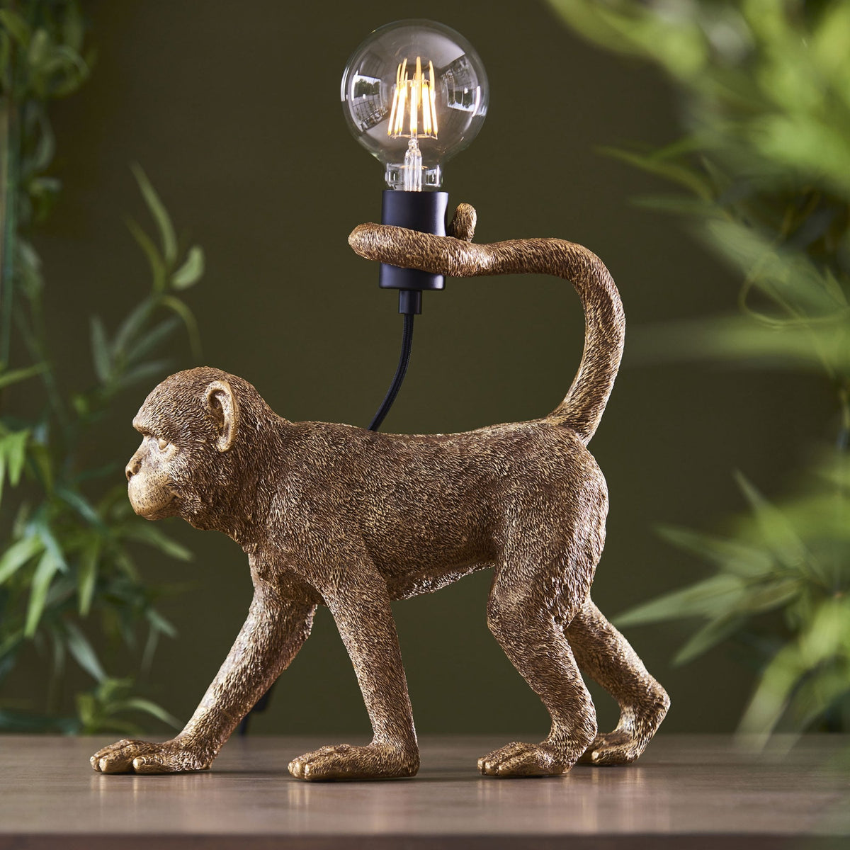 Capuchin Monkey Table Lamp in Vintage Gold