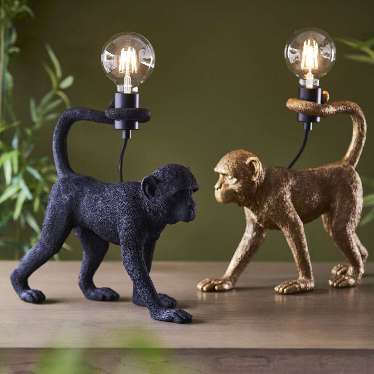 Capuchin Monkey Table Lamp in Vintage Gold