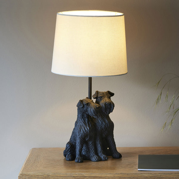 Westie Table Lamp in Matt Black with Natural Fabric Shade