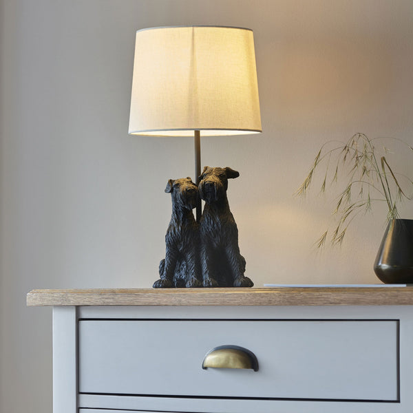 Westie Table Lamp in Matt Black with Natural Fabric Shade
