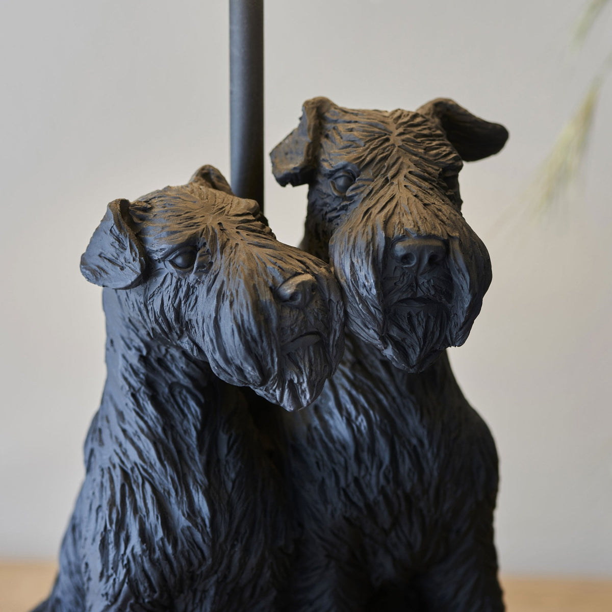 Westie Table Lamp in Matt Black with Natural Fabric Shade