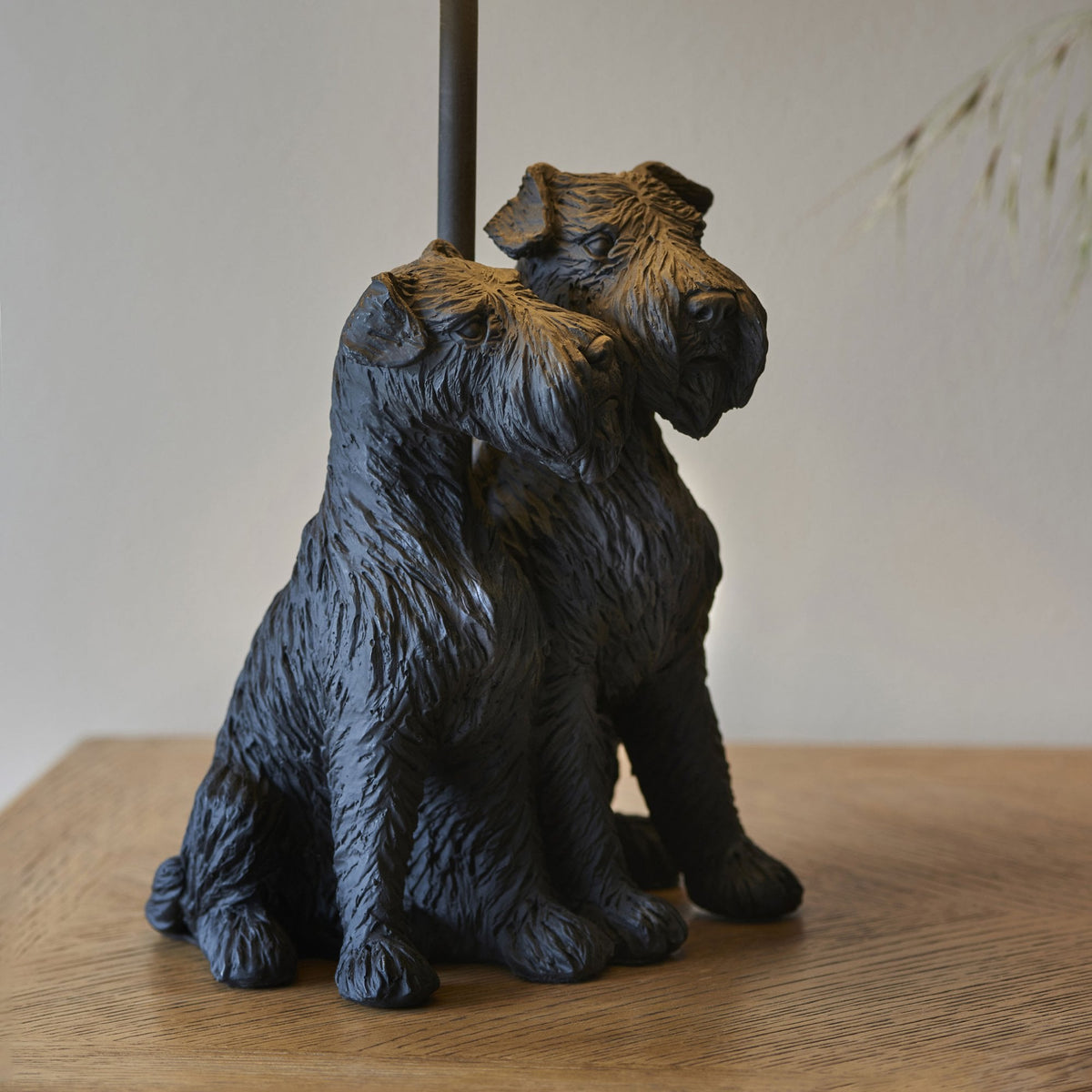 Westie Table Lamp in Matt Black with Natural Fabric Shade