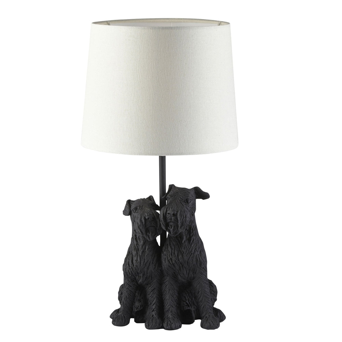 Westie Table Lamp in Matt Black with Natural Fabric Shade