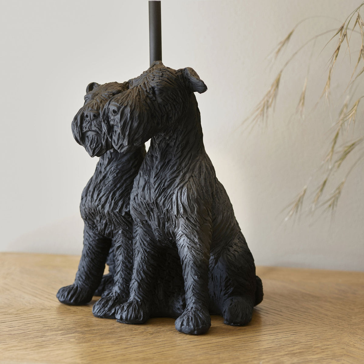 Westie Table Lamp in Matt Black with Natural Fabric Shade