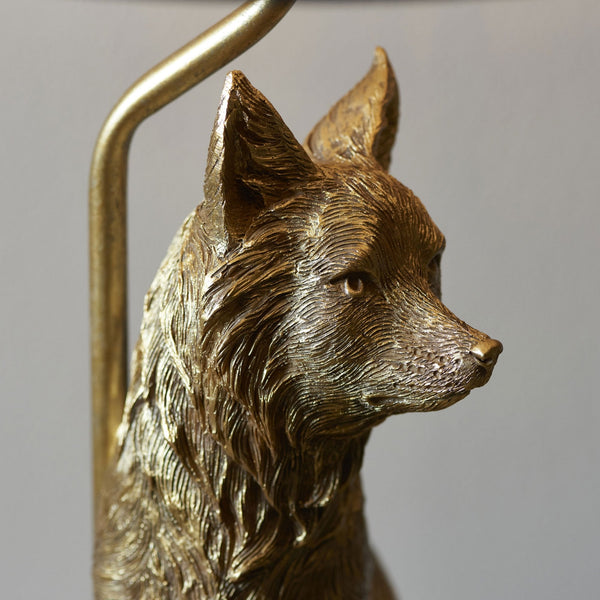 Fox Table Lamp in Vintage Gold with Black Tapered Fabric Shade