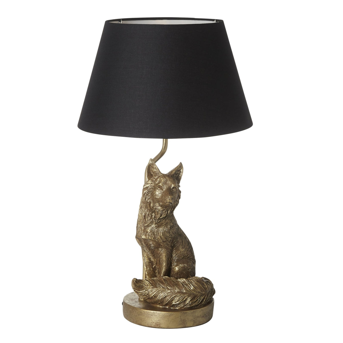 Fox Table Lamp in Vintage Gold with Black Tapered Fabric Shade