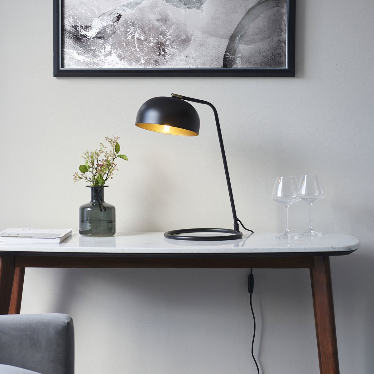 Brair Table Lamp in Matt Black & Antique Brass