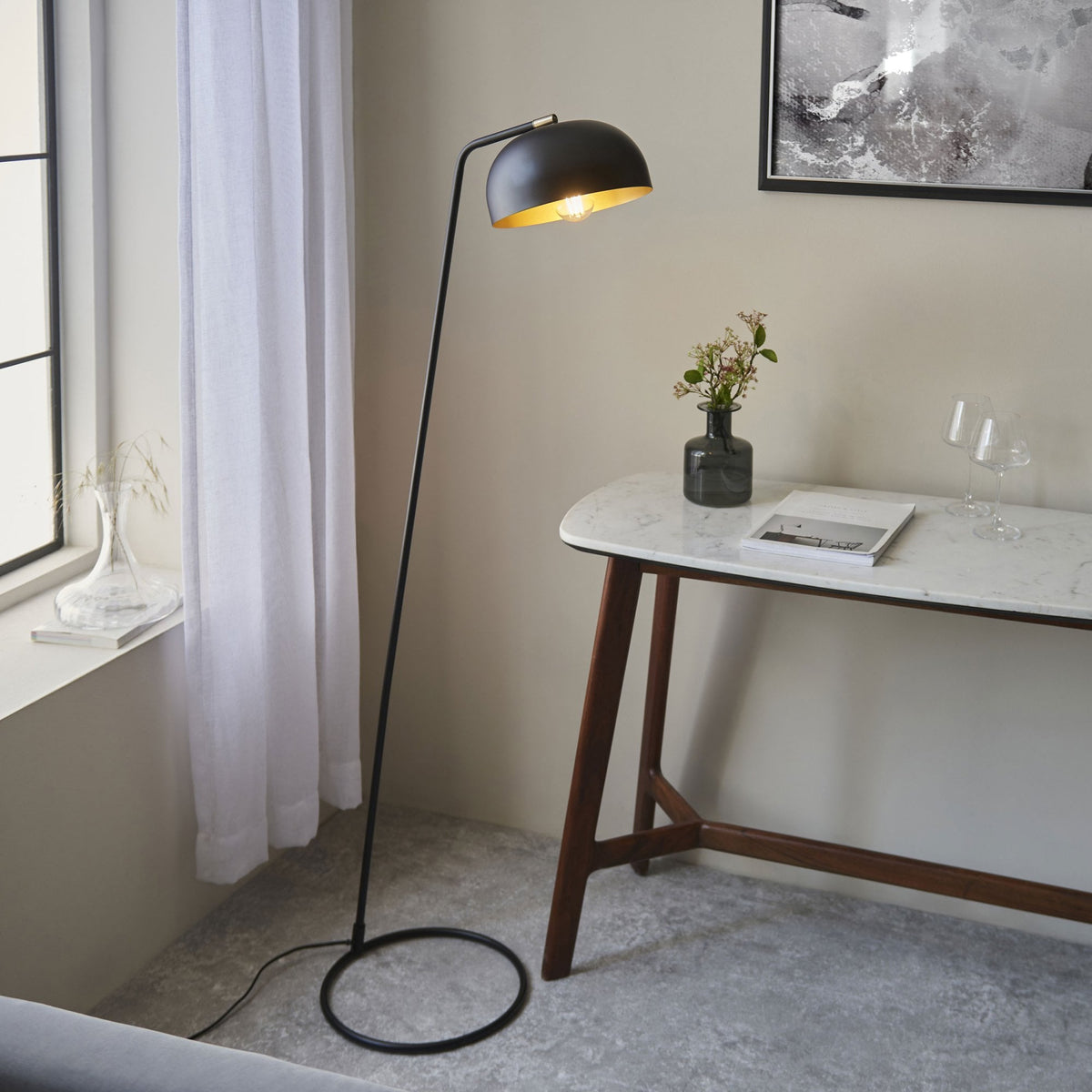 Brair Floor Lamp in Matt Black & Antique Brass