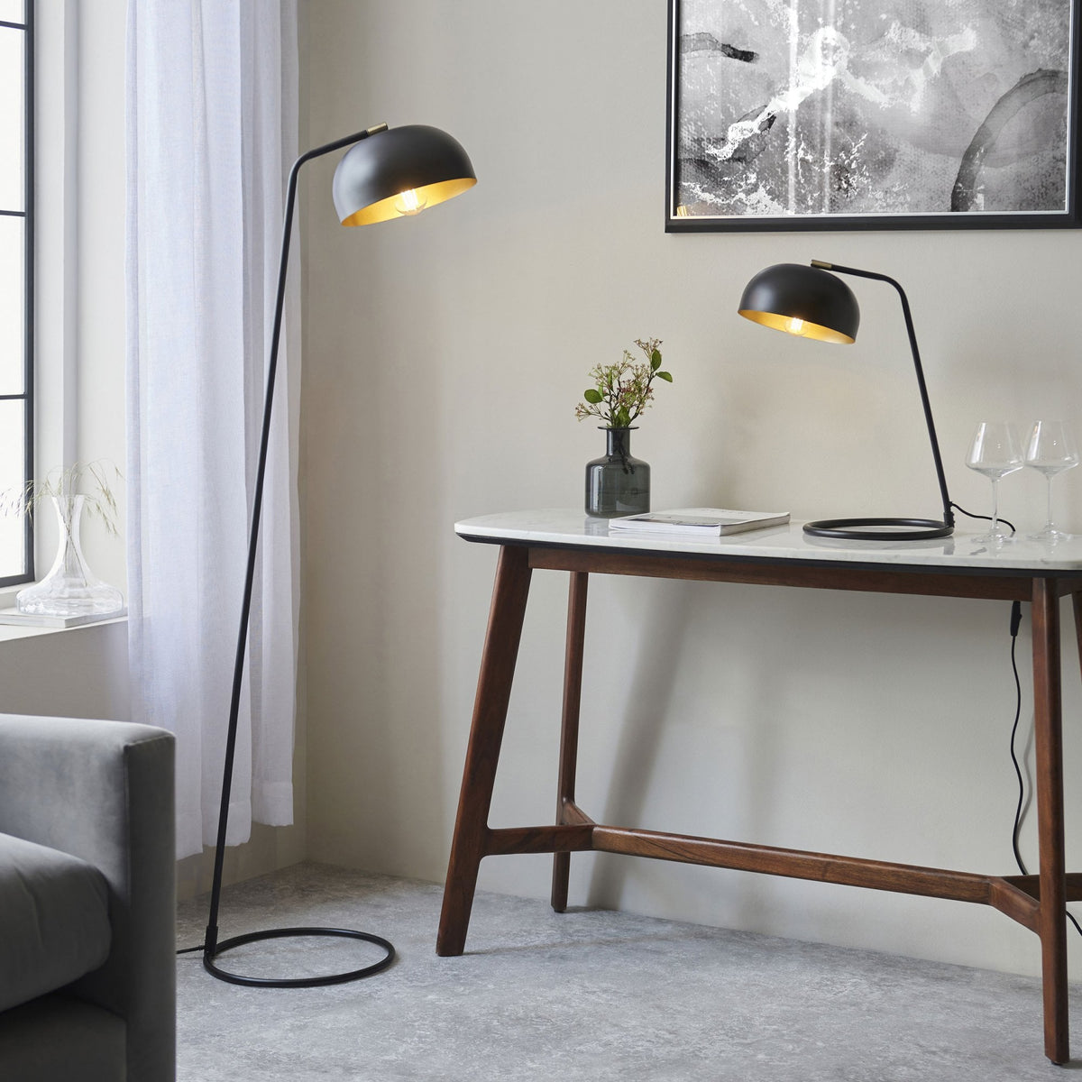 Brair Floor Lamp in Matt Black & Antique Brass