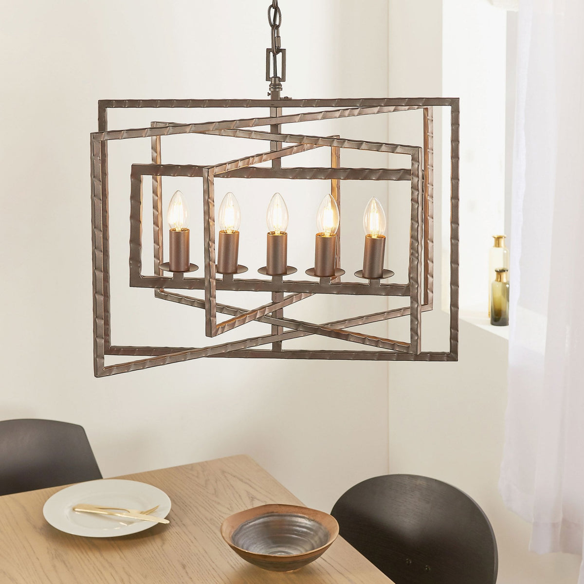 Tibbet 5 Light Hammered Bronze Effect Steel Pendant Light