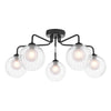 Feya 5 Light Semi Flush Ceiling Light In Matt Black With Ribbed Clear & Opal Glass Shades