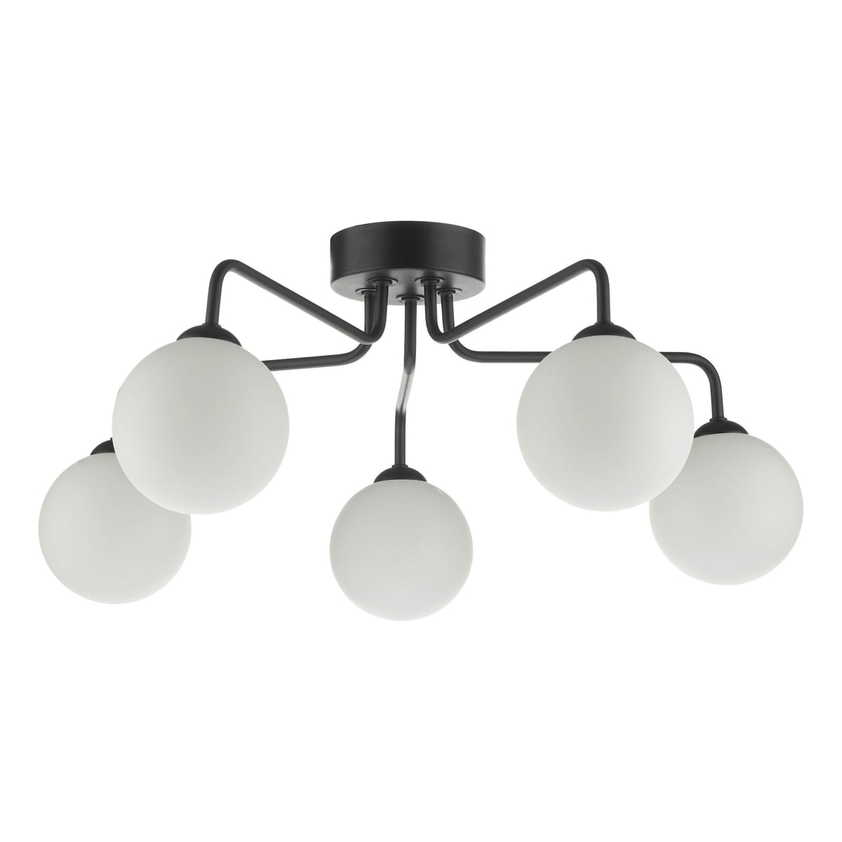 Feya 5 Light Semi Flush Ceiling Light In Matt Black With Opal Glass Shades