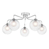Feya 5 Light Semi Flush Ceiling Light In Polished Chrome With Ribbed Clear & Opal Glass Shades
