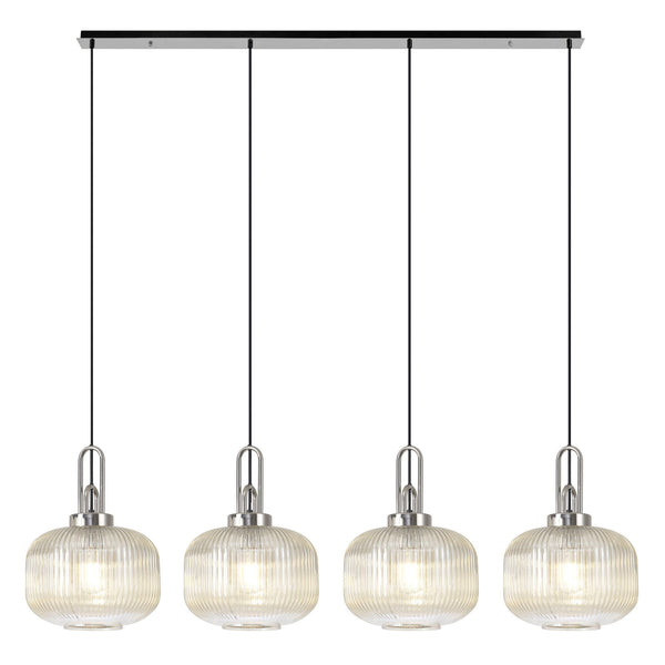 Atherington Pumpkin 4 Drop Linear Pendant in Polished Nickel With Champagne Shades