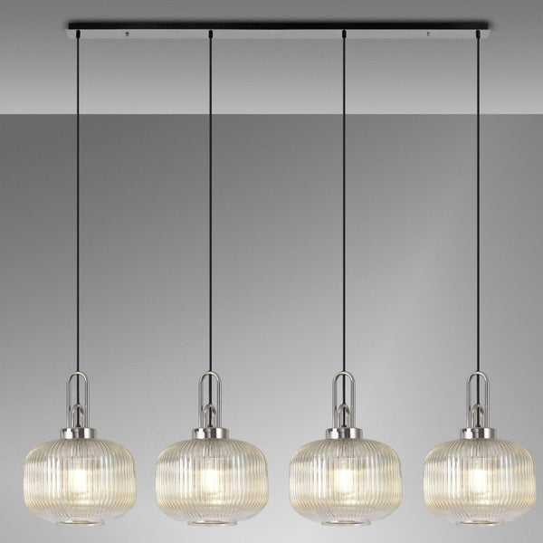 Atherington Pumpkin 4 Drop Linear Pendant in Polished Nickel With Champagne Shades