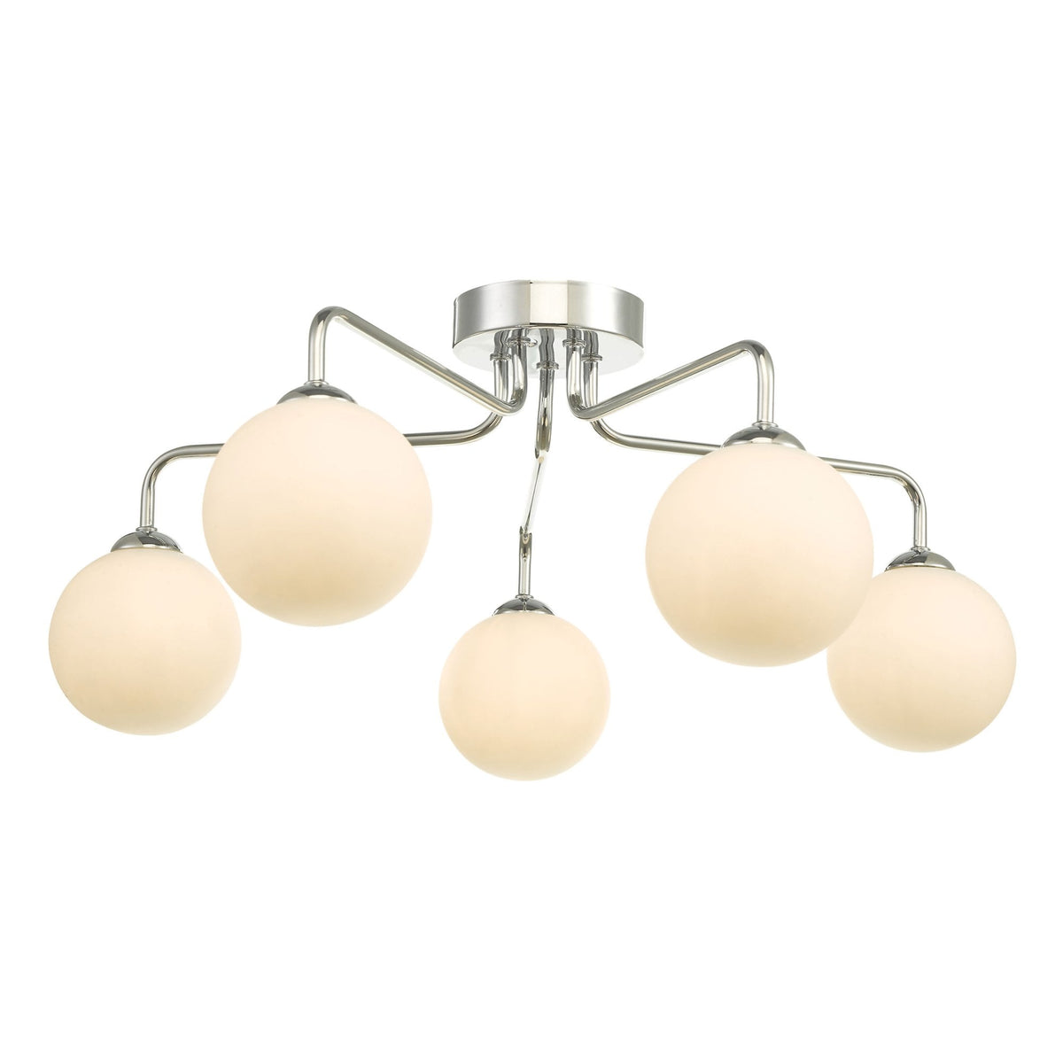 Feya 5 Light Semi Flush Ceiling Light In Polished Chrome With Opal Glass Shades