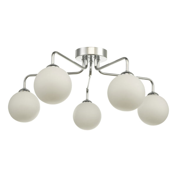 Feya 5 Light Semi Flush Ceiling Light In Polished Chrome With Opal Glass Shades