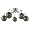 Feya 5 Light Semi Flush Ceiling Light In Polished Chrome With Smoked Glass Shades