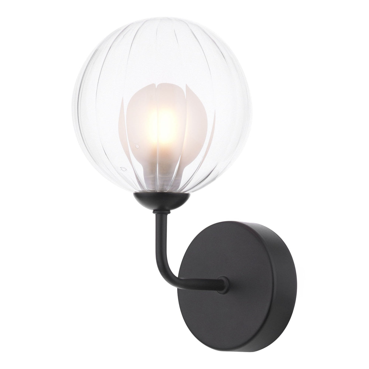 Feya Wall Light In Matt Black With Clear & Opal Ribbed Glass Shade