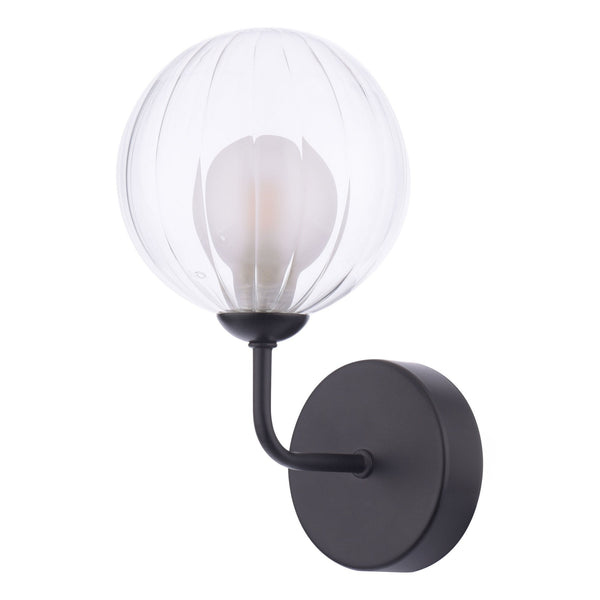Feya Wall Light In Matt Black With Clear & Opal Ribbed Glass Shade