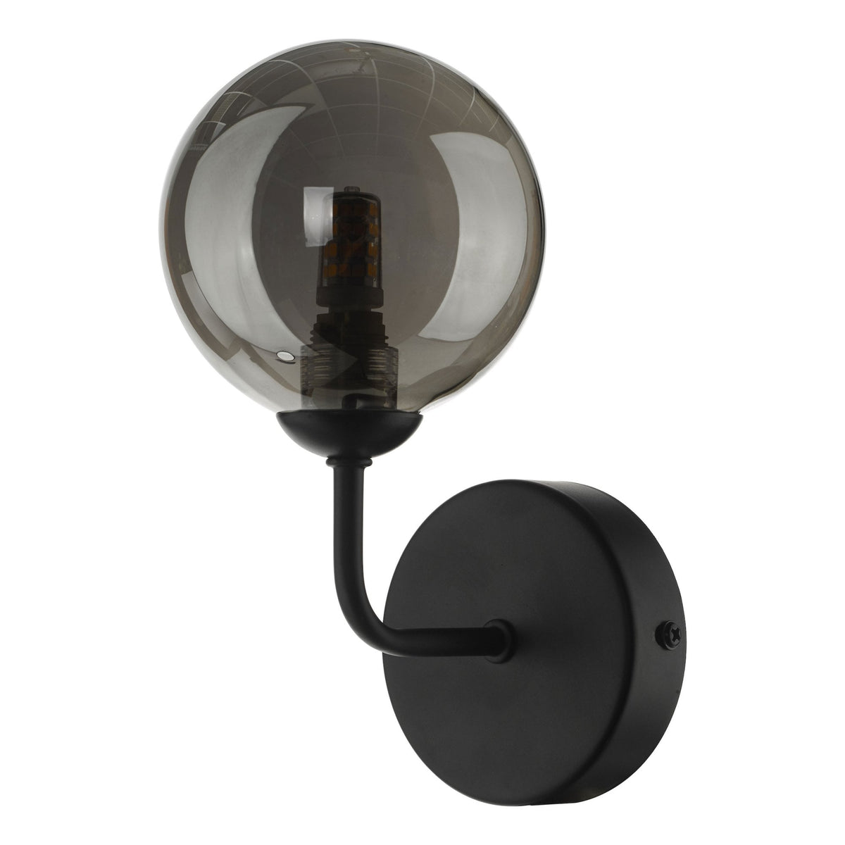 Feya Wall Light In Matt Black With Smoked Glass Shade