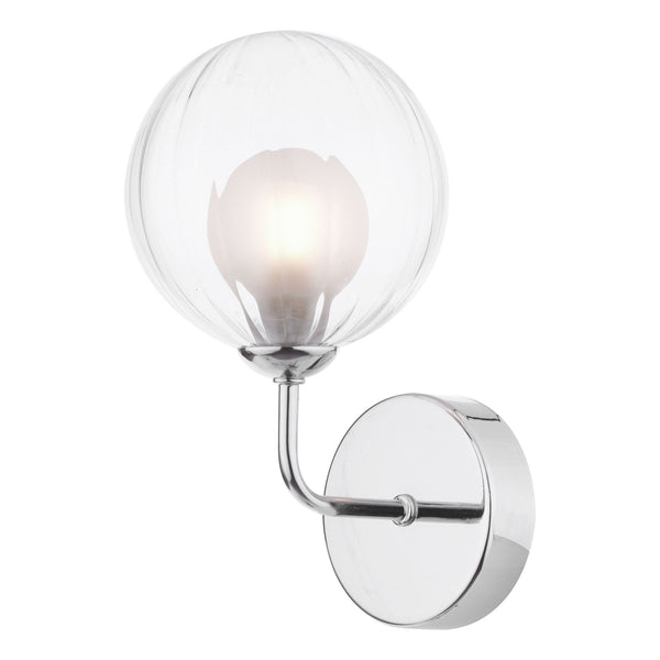 Feya Wall Light In Polished Chrome With Clear & Opal Ribbed Glass Shade