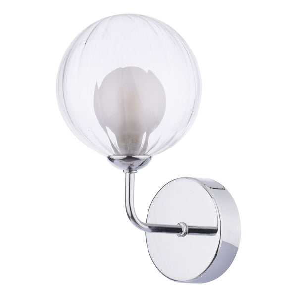 Feya Wall Light In Polished Chrome With Clear & Opal Ribbed Glass Shade