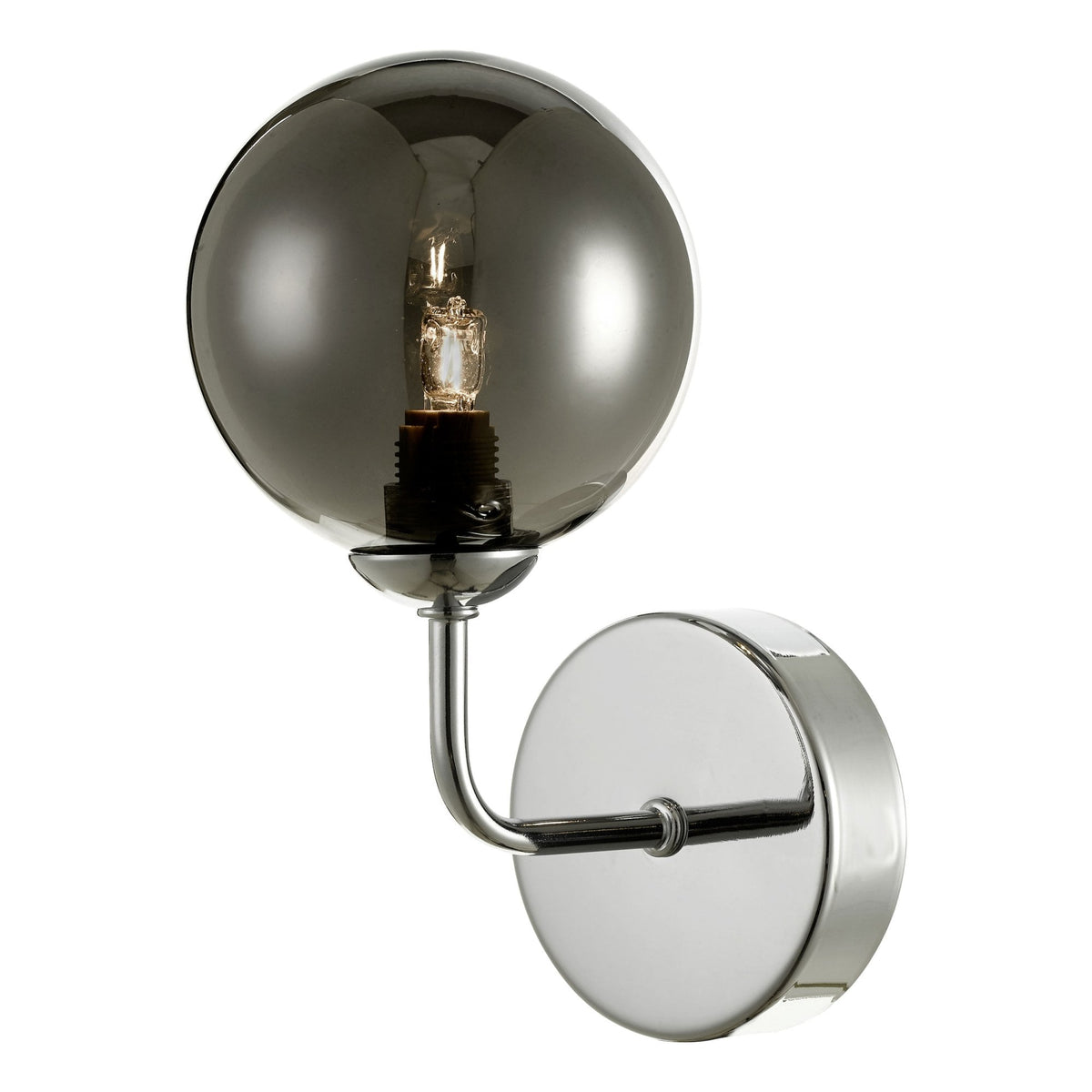 Feya Wall Light In Polished Chrome With Smoked Glass Shade