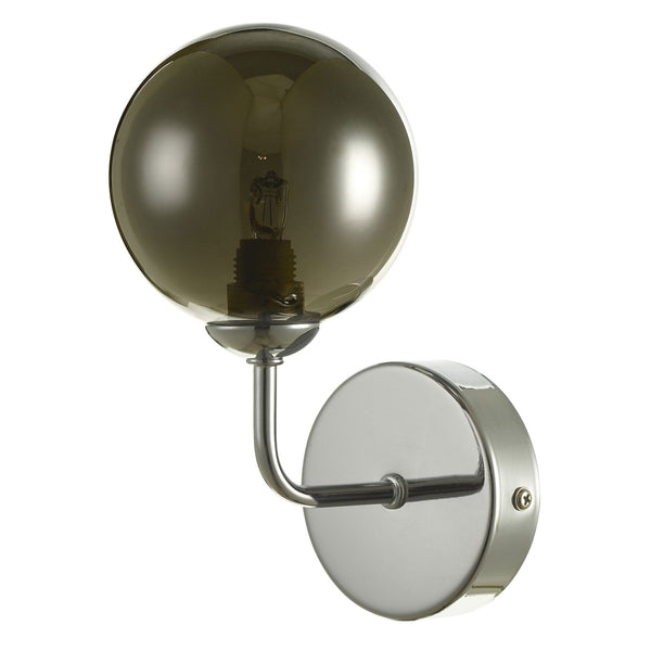 Feya Wall Light In Polished Chrome With Smoked Glass Shade