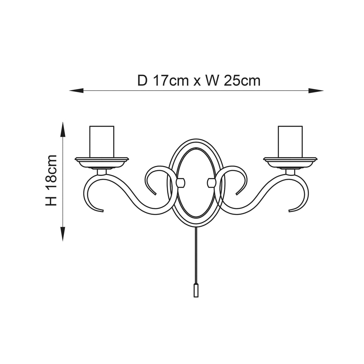 Bernice Two Arm Switched Wall Light in Antique Brass