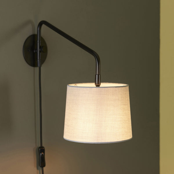 Carlson Short Swing Arm Wall Lamp in Matt Black & Light Grey Shade