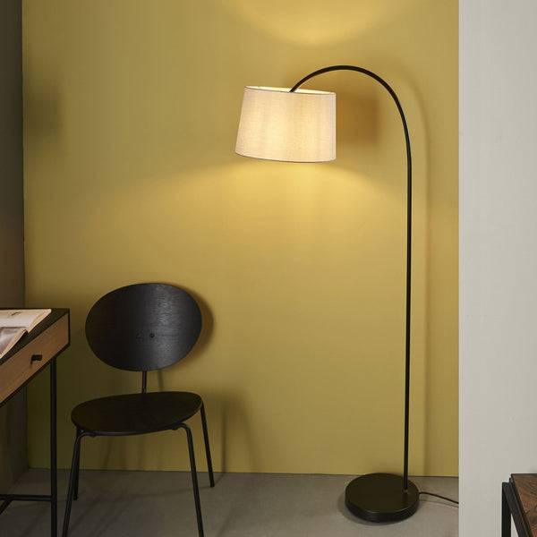 Carlson Floor Lamp in Matt Black with Light Grey Shade