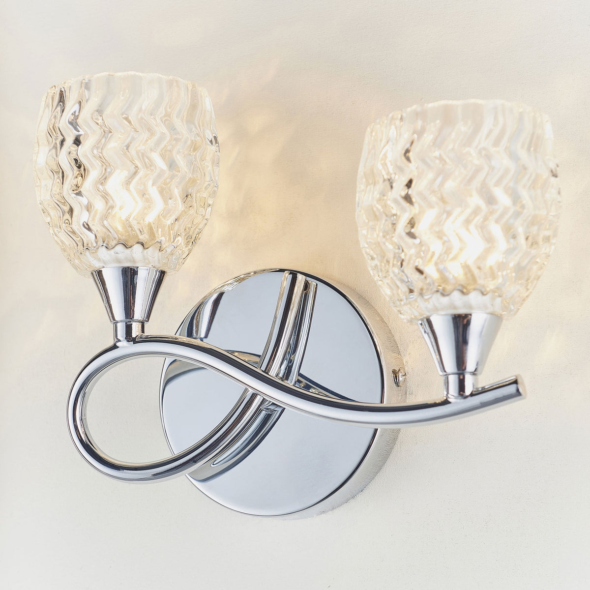 Boyer 2lt Left Wall Light in Chrome & Clear Glass