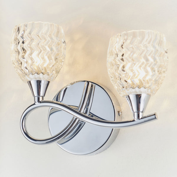 Boyer 2lt Left Wall Light in Chrome & Clear Glass