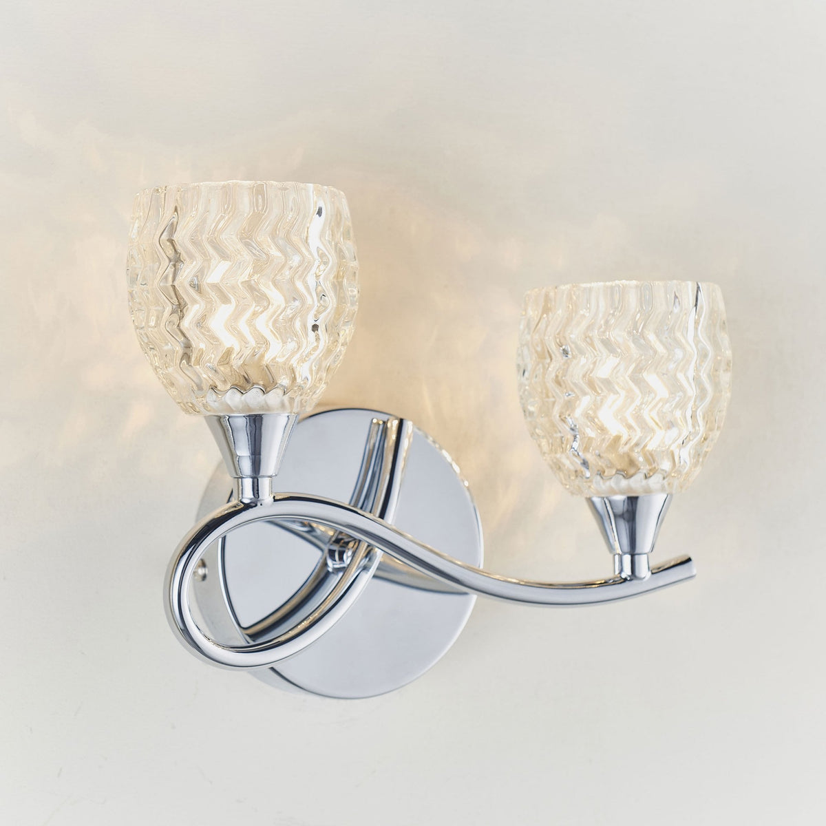 Boyer 2lt Left Wall Light in Chrome & Clear Glass