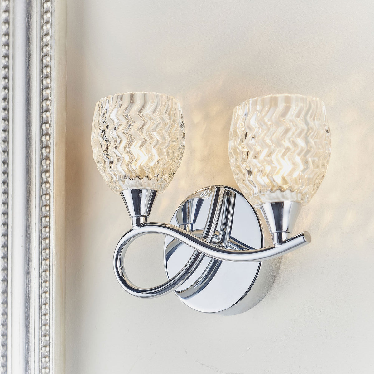 Boyer 2lt Left Wall Light in Chrome & Clear Glass