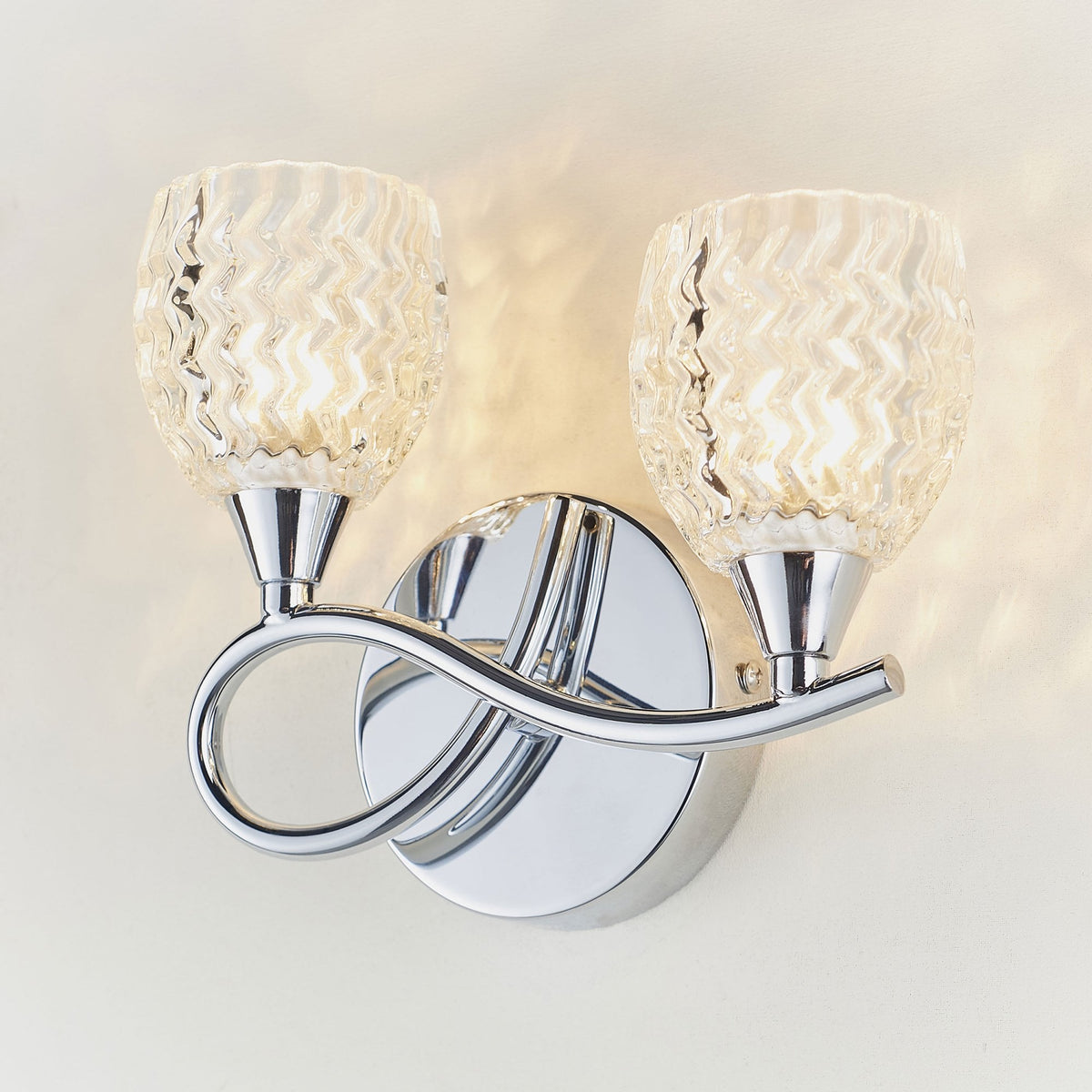 Boyer 2lt Left Wall Light in Chrome & Clear Glass