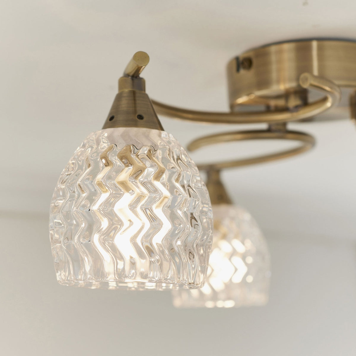 Boyer 3lt Semi Flush Ceiling Light in Antique Brass & Clear Glass