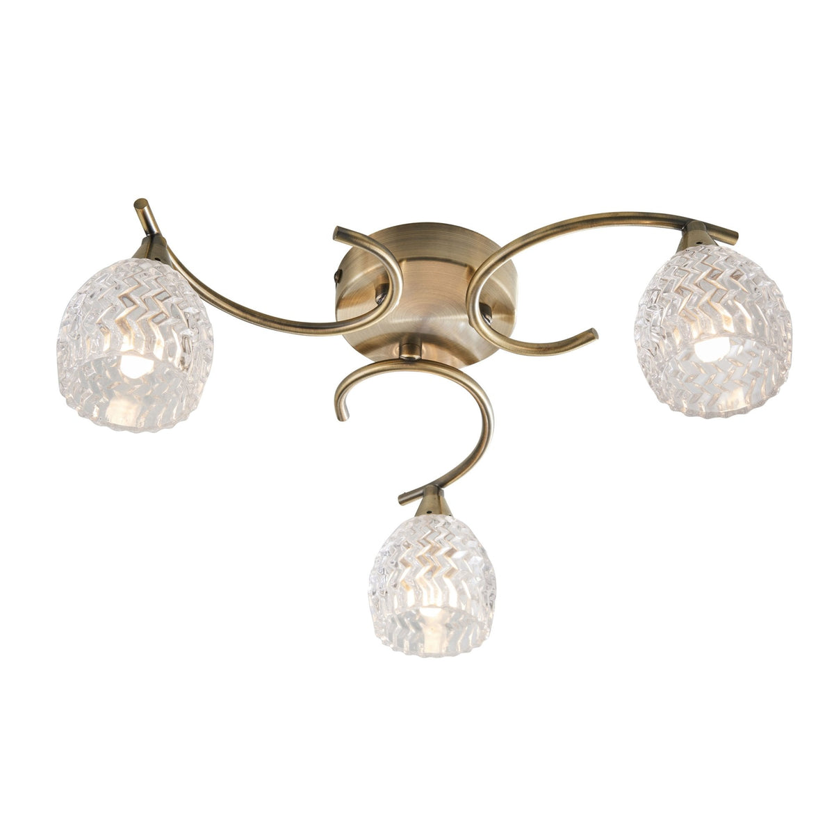 Boyer 3lt Semi Flush Ceiling Light in Antique Brass & Clear Glass