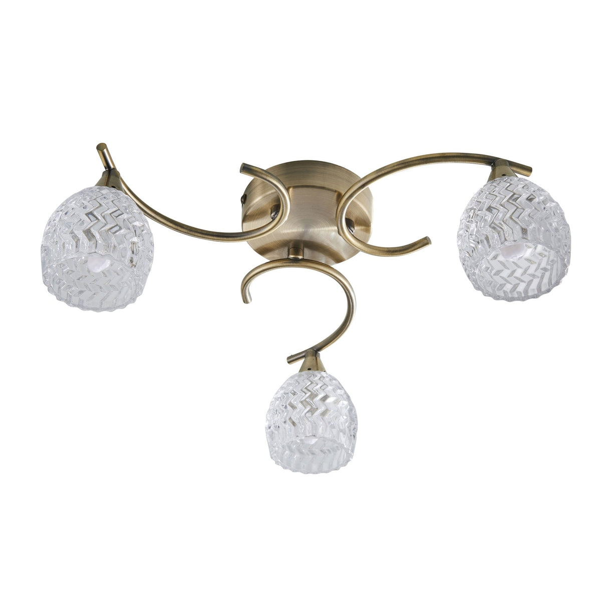 Boyer 3lt Semi Flush Ceiling Light in Antique Brass & Clear Glass