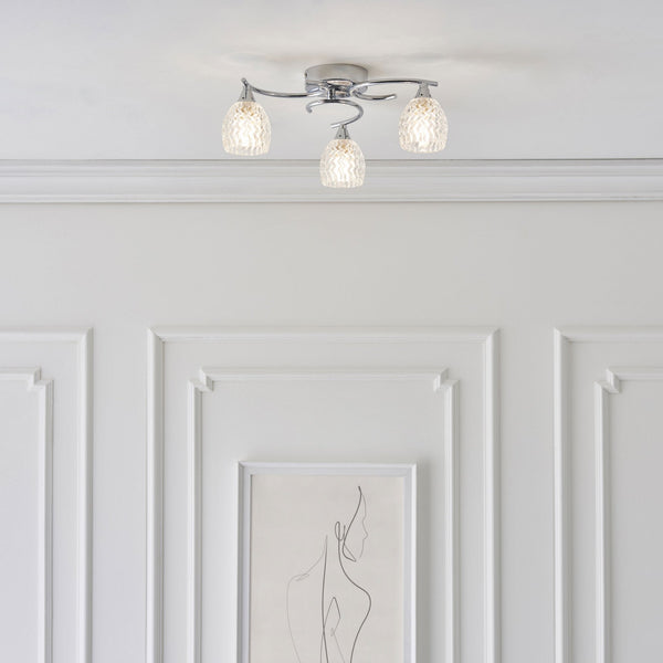 Boyer 3lt Semi Flush Ceiling Light in Chrome & Clear Glass
