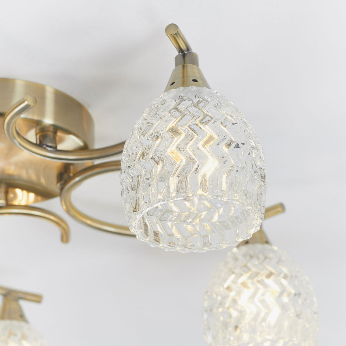 Boyer 5lt Semi Flush Ceiling Light in Antique Brass & Clear Glass