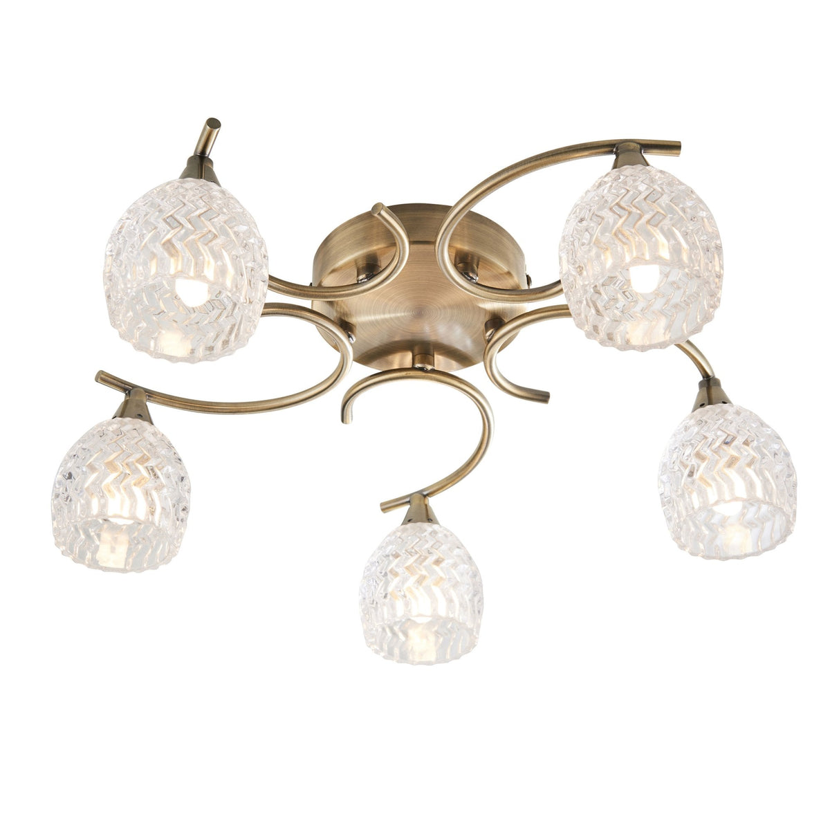 Boyer 5lt Semi Flush Ceiling Light in Antique Brass & Clear Glass