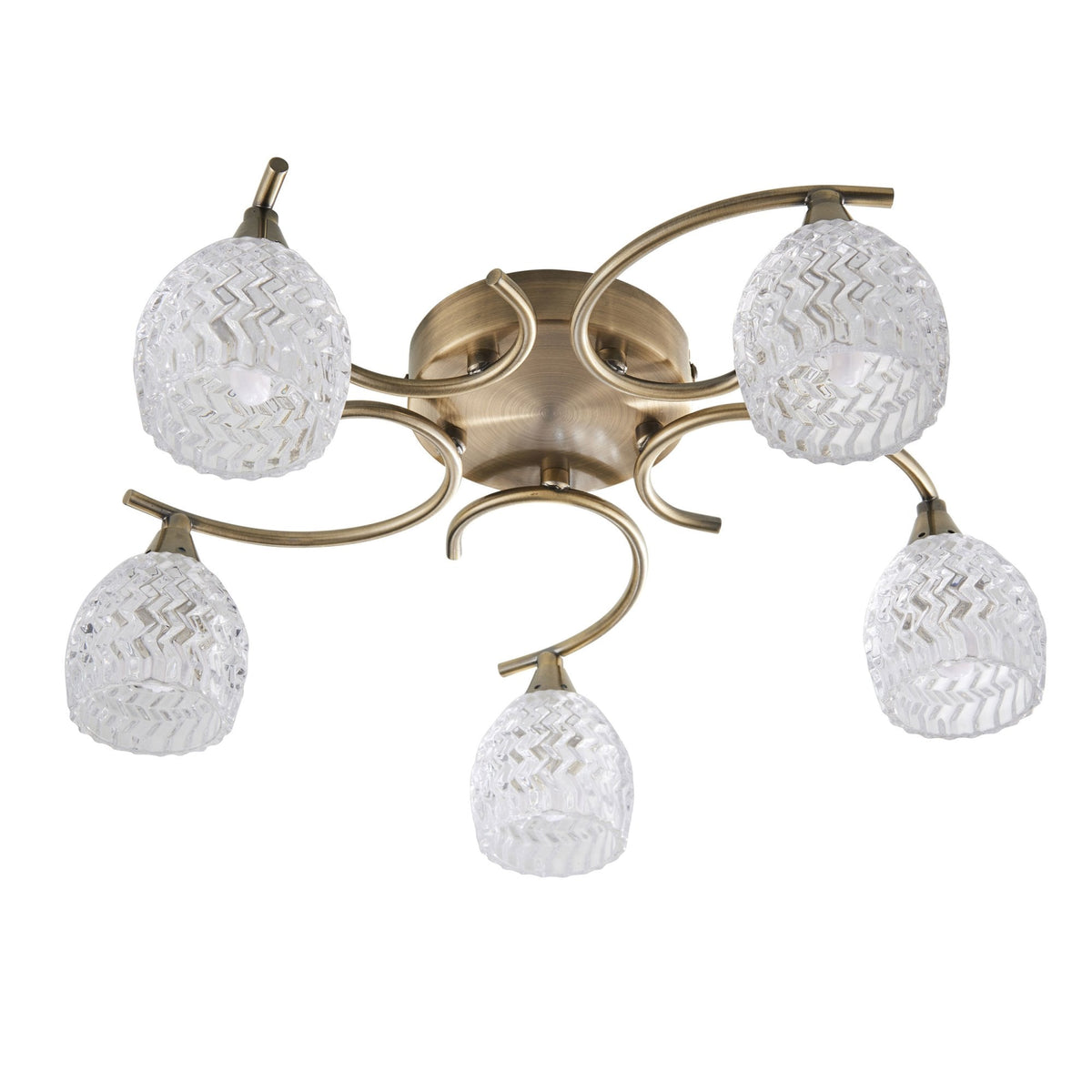 Boyer 5lt Semi Flush Ceiling Light in Antique Brass & Clear Glass