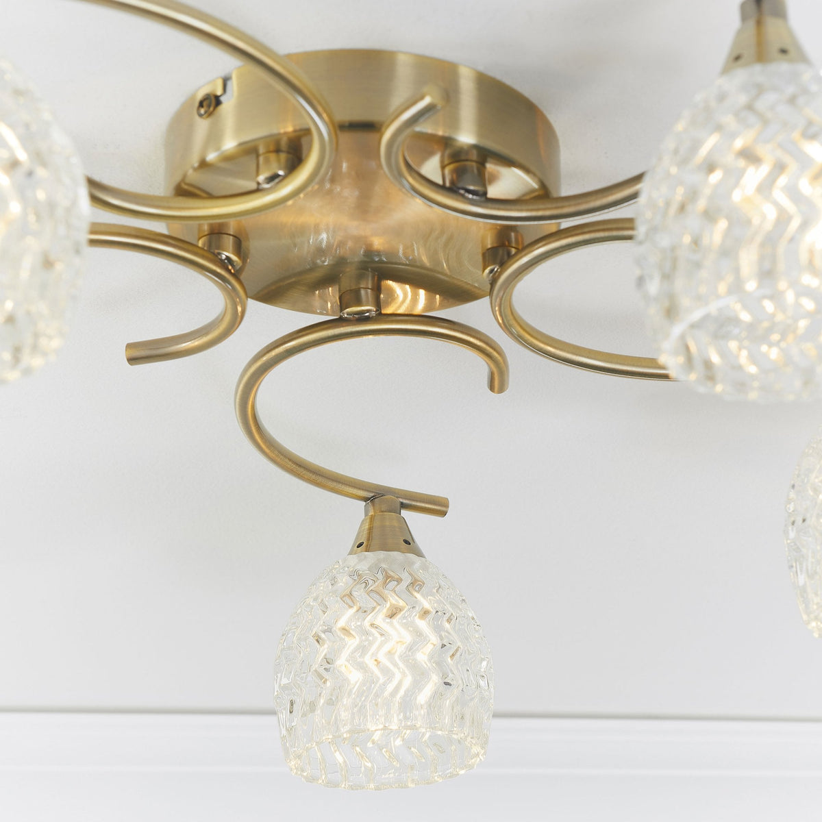 Boyer 5lt Semi Flush Ceiling Light in Antique Brass & Clear Glass